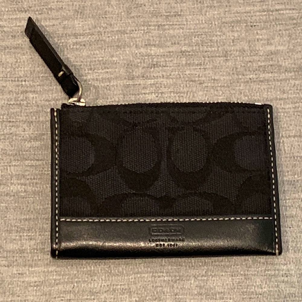 Coach Slim Card Case Black Canvas with Signature C’s & Leather Trim
